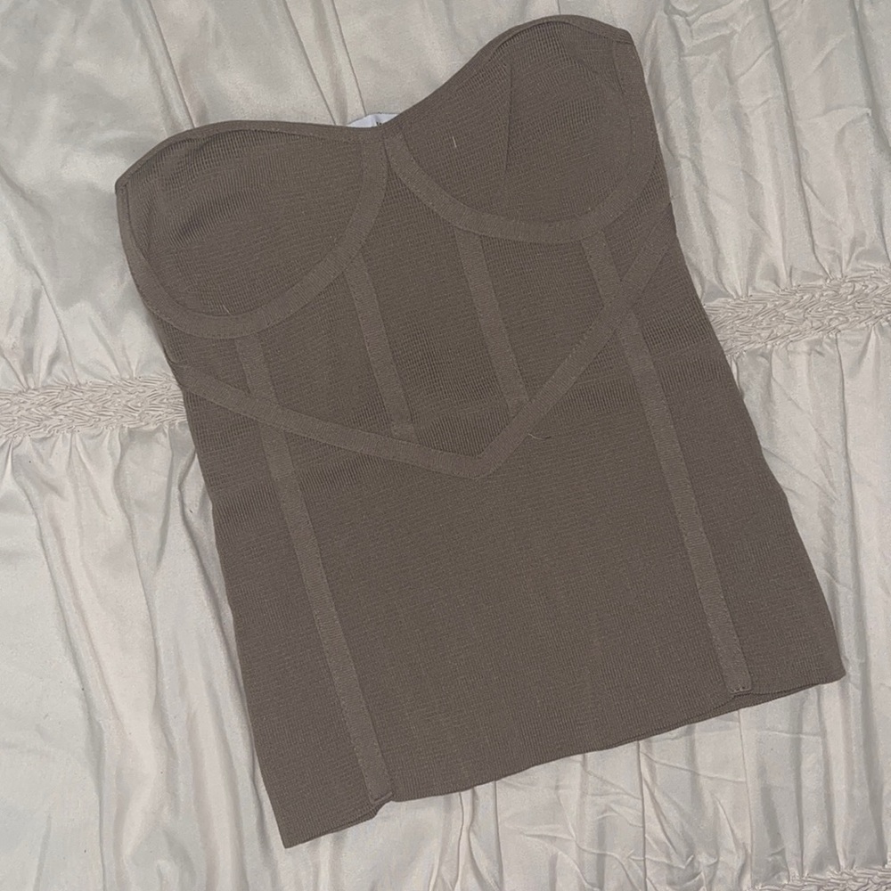 Zara Strapless Structured Bustier Top in Taupe
